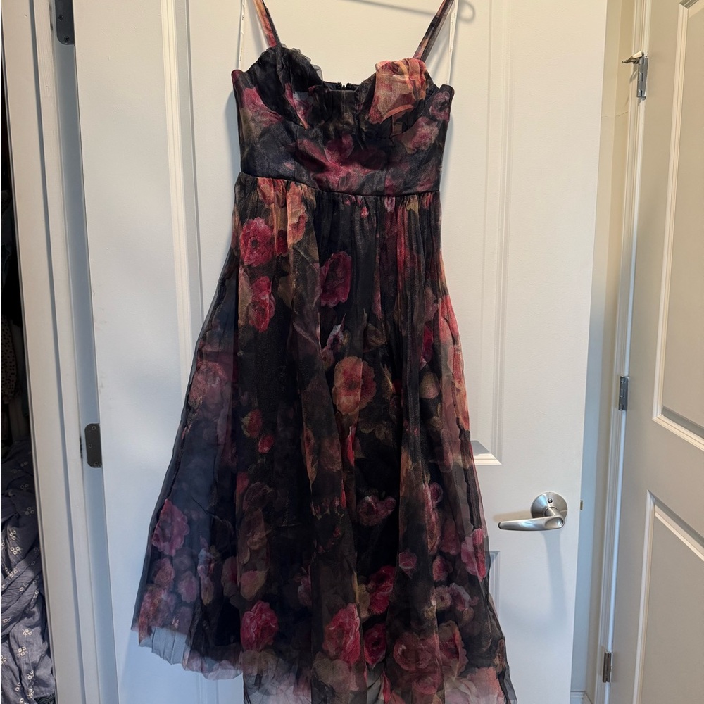 Lulu's Dark Floral Spaghetti Strap Dress
